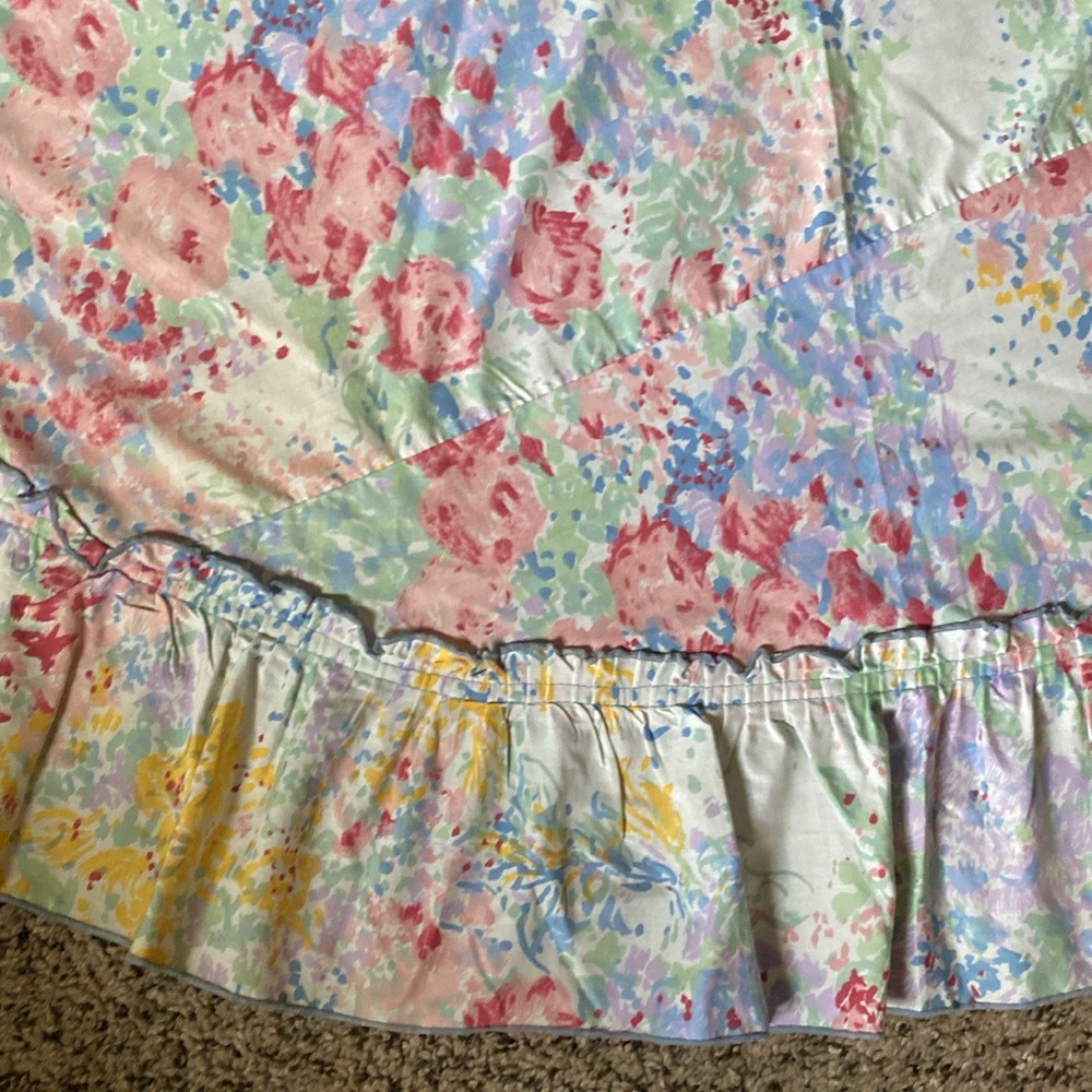 Hand Sewn Round Ruffled Floral Tablecloth